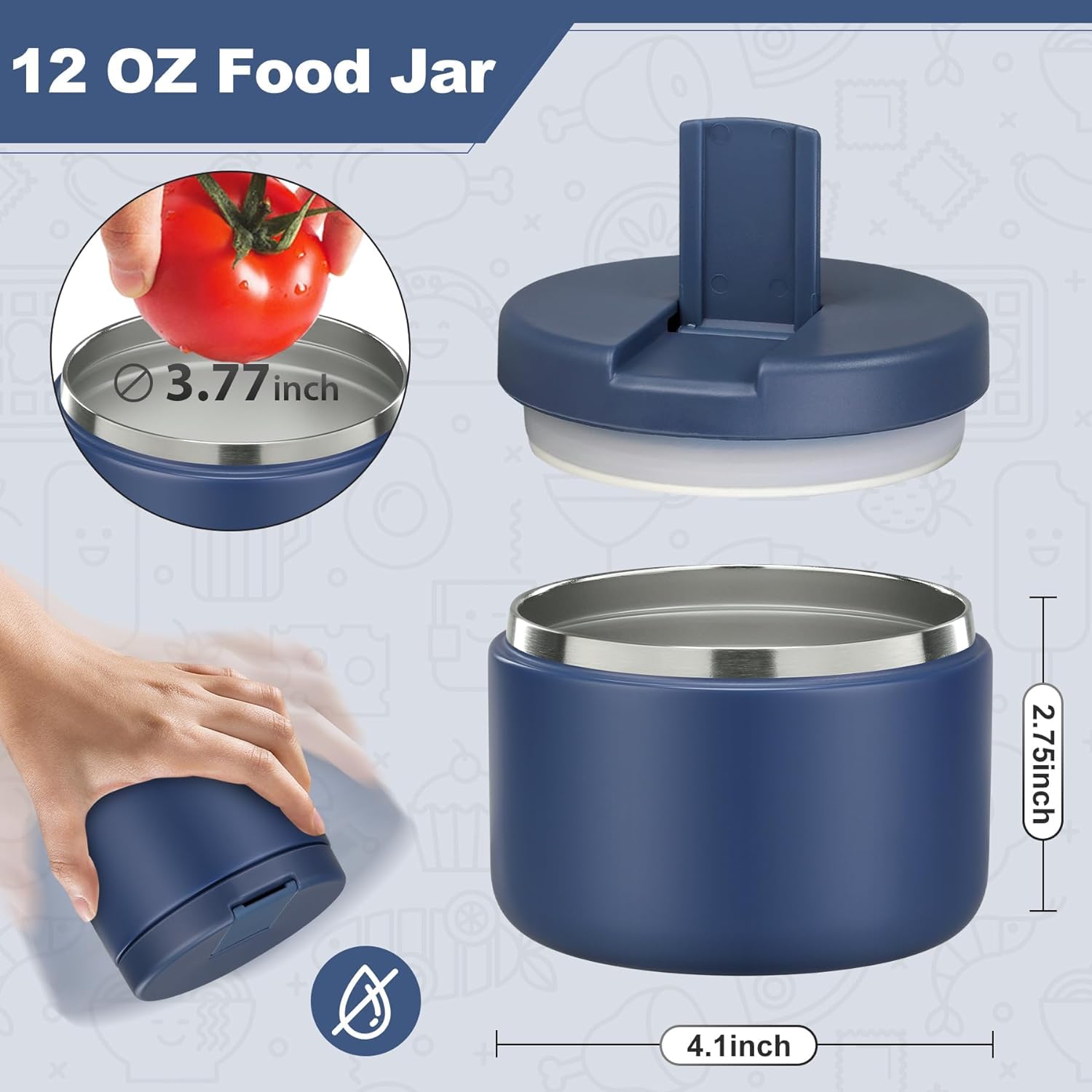 Itslife Thermos per Alimenti 350ml, Contenitore Termico per Alimenti di Acciaio Inossidabile per Cibi Caldi e Freddi, con Copertura con Fibbia, Collo Largo, Isolamento, Blu