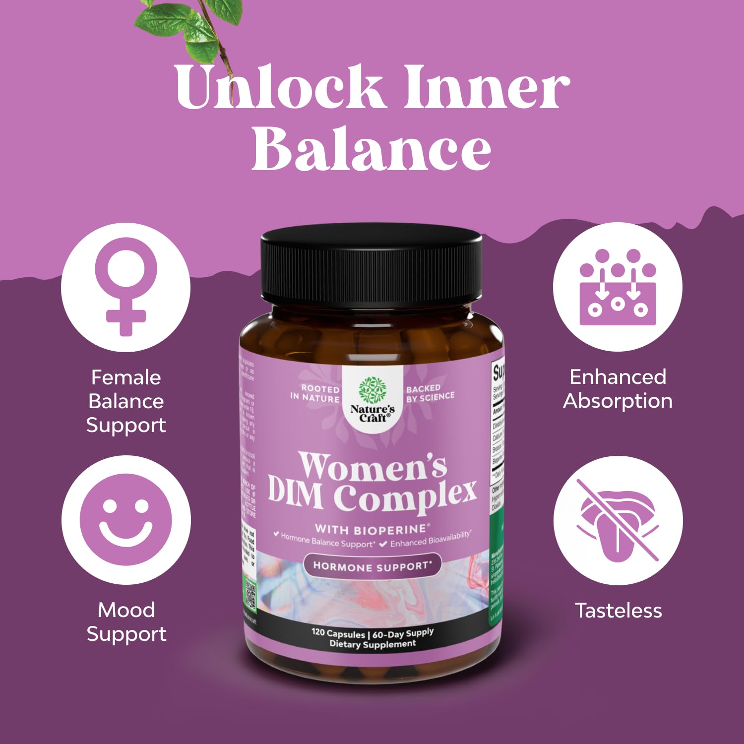 Potent DIM Supplement for Women - Hormone Balance for Women - 120 Count — Amazon image 3