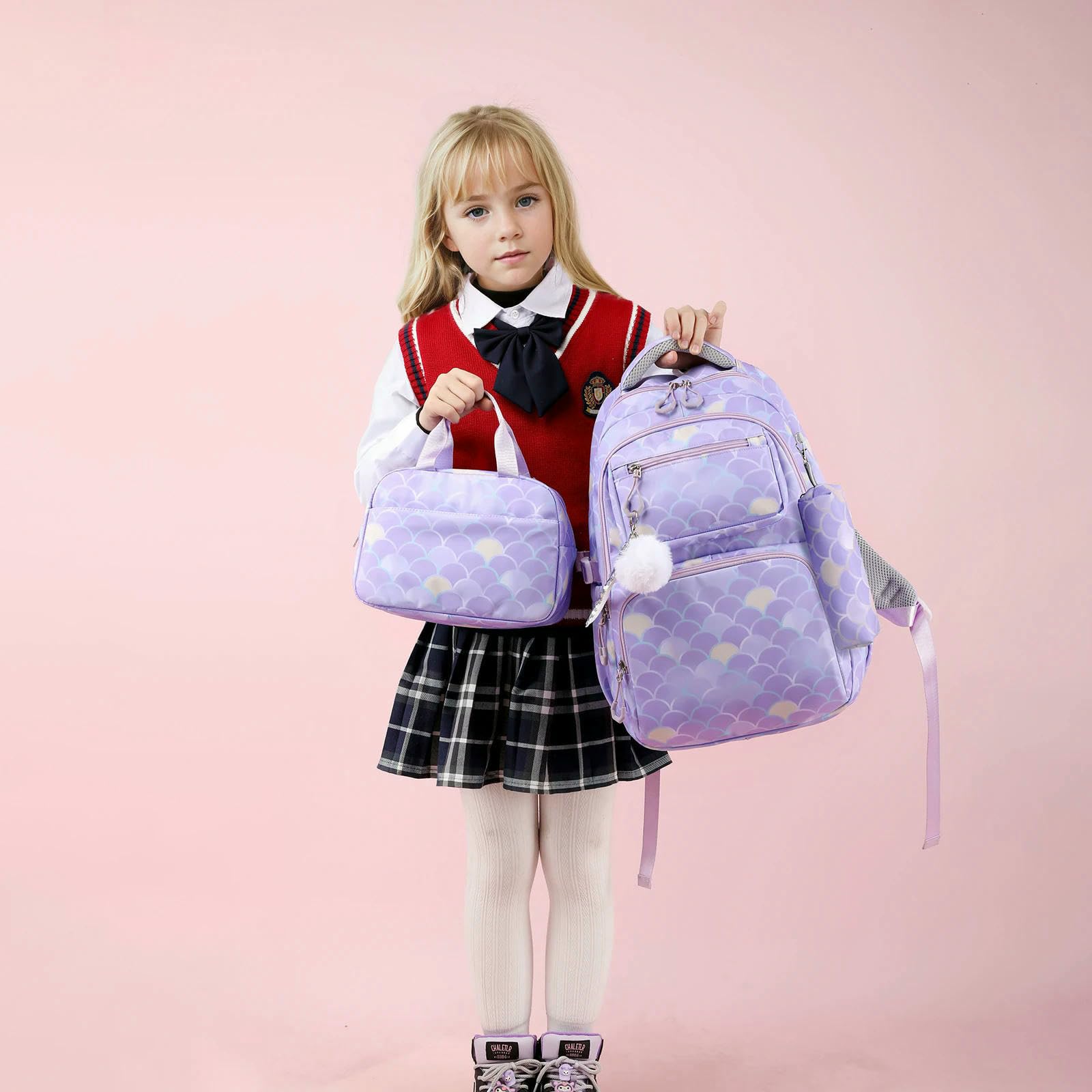 Zaino Porta pc 3pcs Set Zaino con Ciondolo Sirena Impermeabile Borse da Scuola da Scuola per Bambini Busso-04
