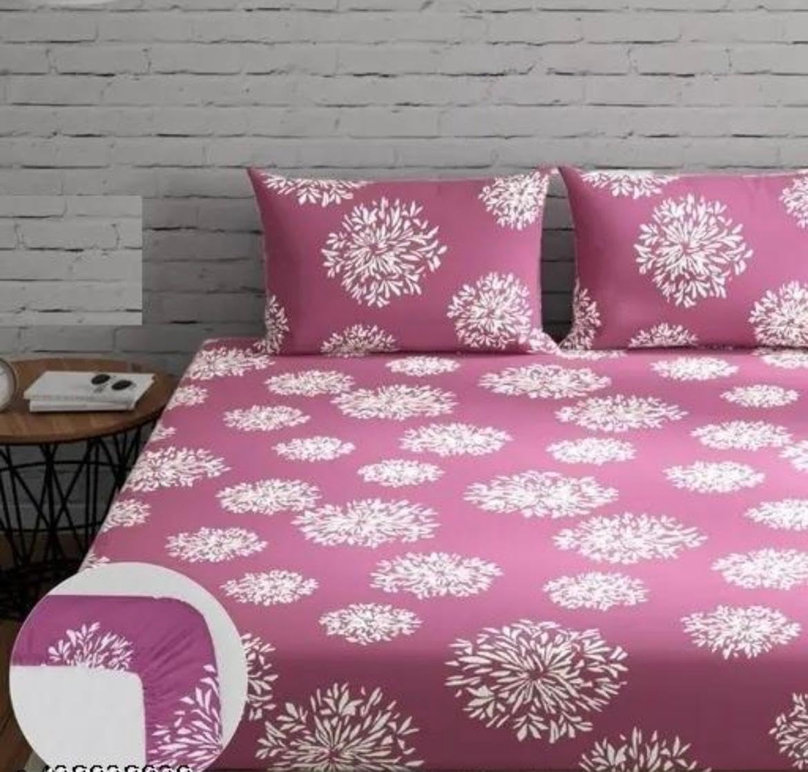 Rajat Presents Premium Cotton Elastic Fitted Geometric Bedsheets with 2 King Size Pillow Covers | Double Bed with All Around Elastic 180 TC Supersoft | (72"X78", 180-200 TC A139-image-30