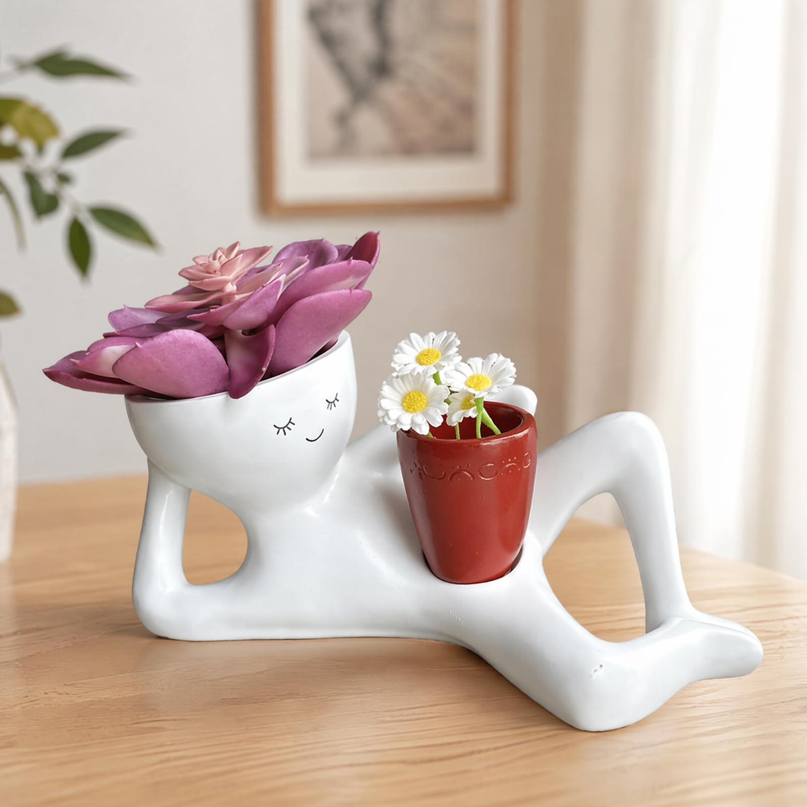 Resin Goofy Plant Pots Lazy Guy Face Planter Pot Decorative Succulent