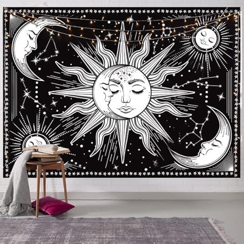 Tapestry Botanical Cactus Tapestry Wall Hanging Moon Starry Mushroom Chart Hippie Bohemian Witchcraft Home Decor For Room(150x130cm) Cover
