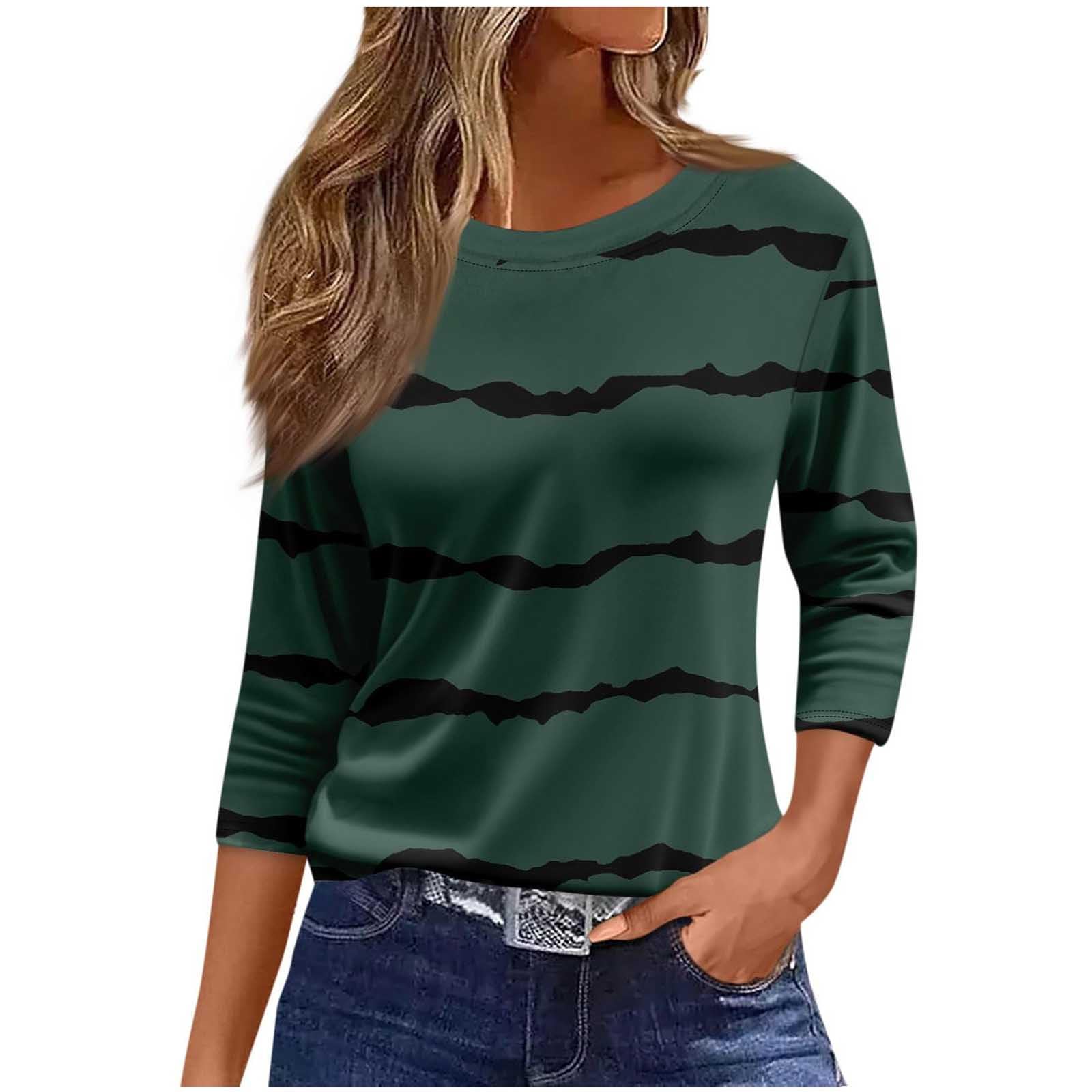 Generic2025 3/4 Sleeve Shirts Womens Dressy Casual Round Neck Tunic Tops Loose Fit Basic Tees Blouses Fall Fashion Pullover