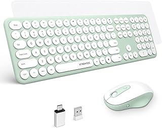 Wireless Keyboard and Mouse, XTREMTEC Cute Keyboard Retro Round Keycap - 2.4GHz Ultra-Slim Quiet Aesthetic Keyboard for Mac Computer Laptop PC Desktops (Macaron Green)