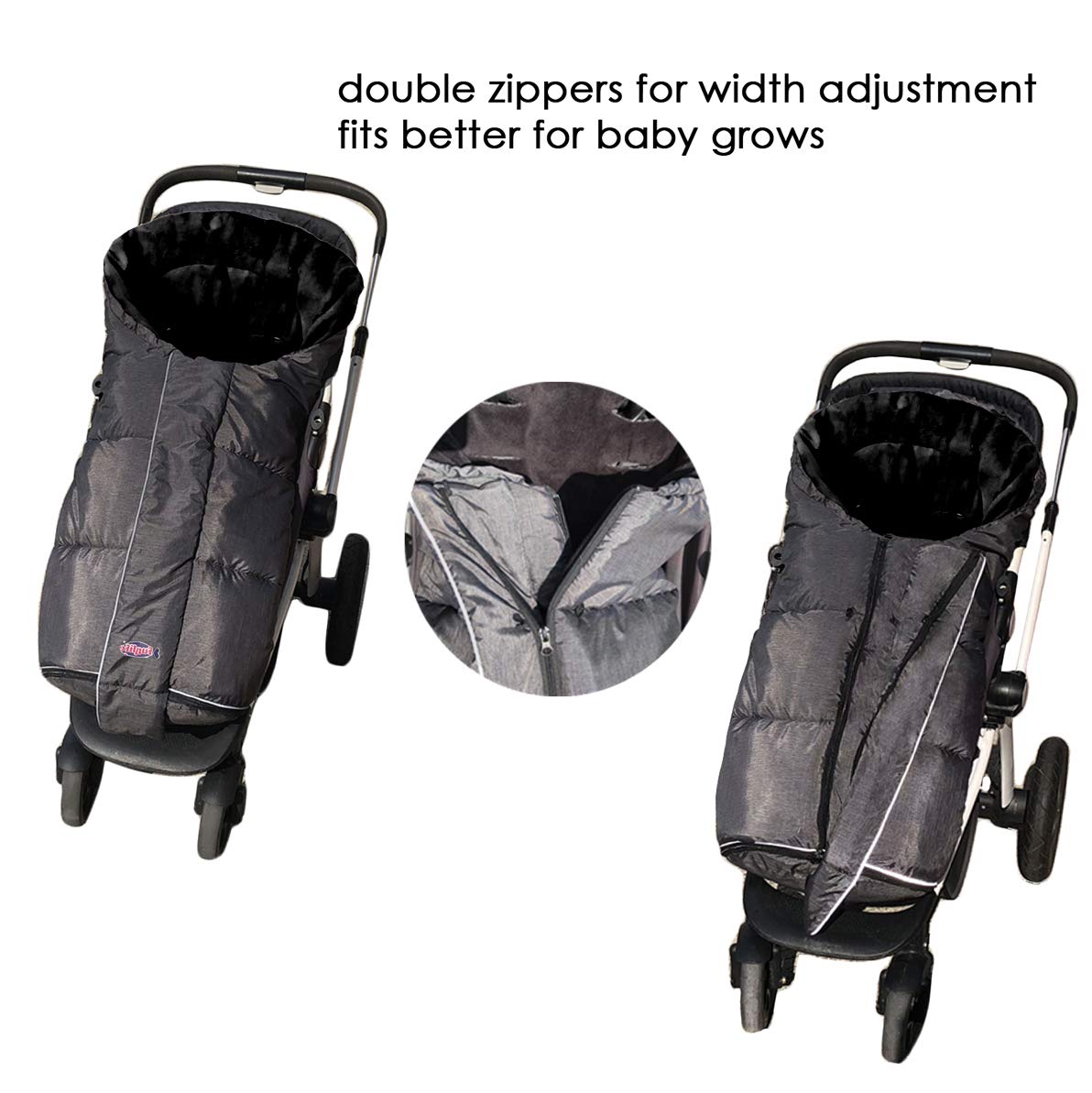 Saco impermeable para cochecito de bebé, diseño alemán, doble cremallera frontal para cochecito de bebé, color negro