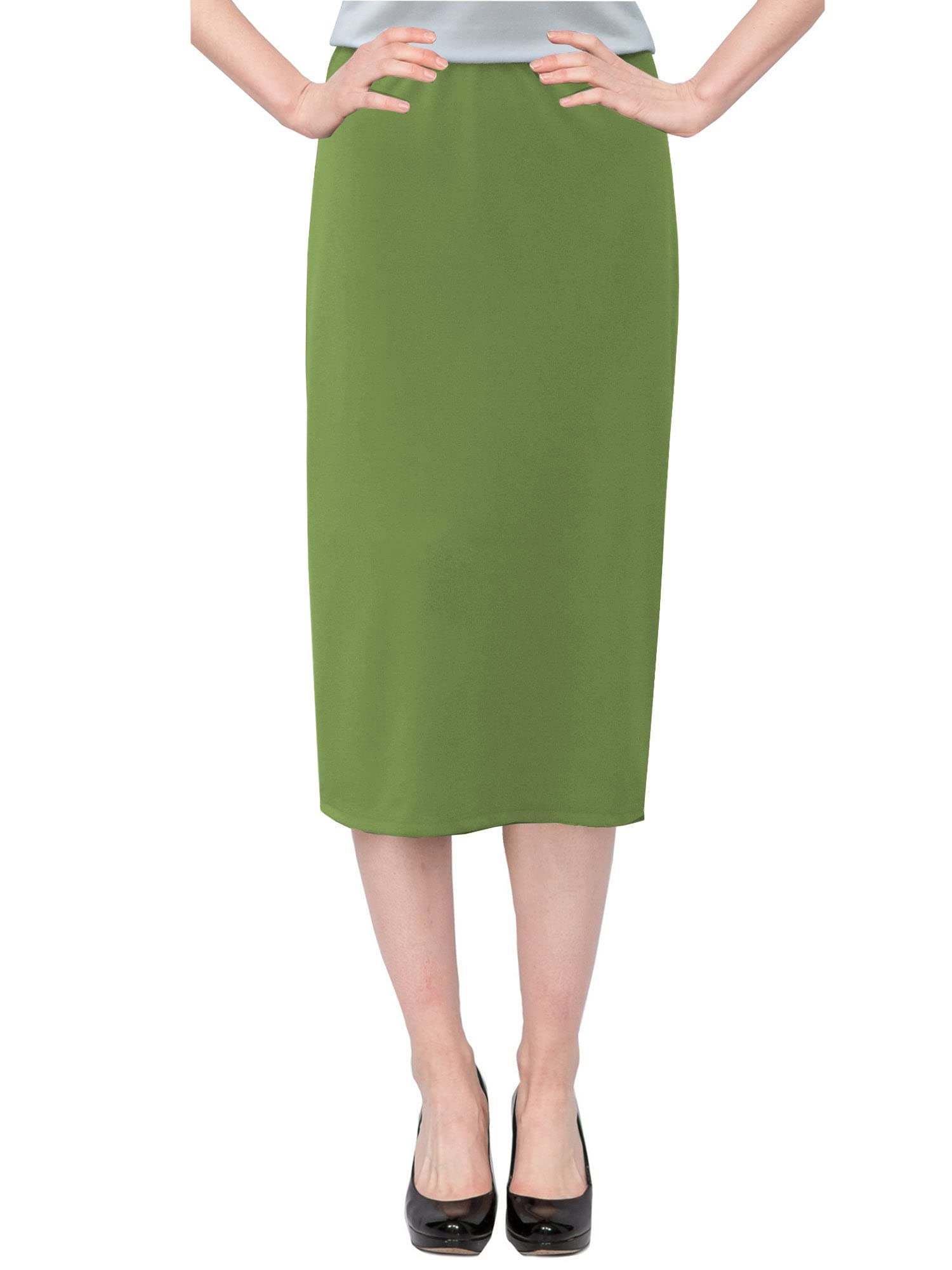 Baby'O Women's Basic Modest 26" Below The Knee Length Stretch Knit Straight Skirt