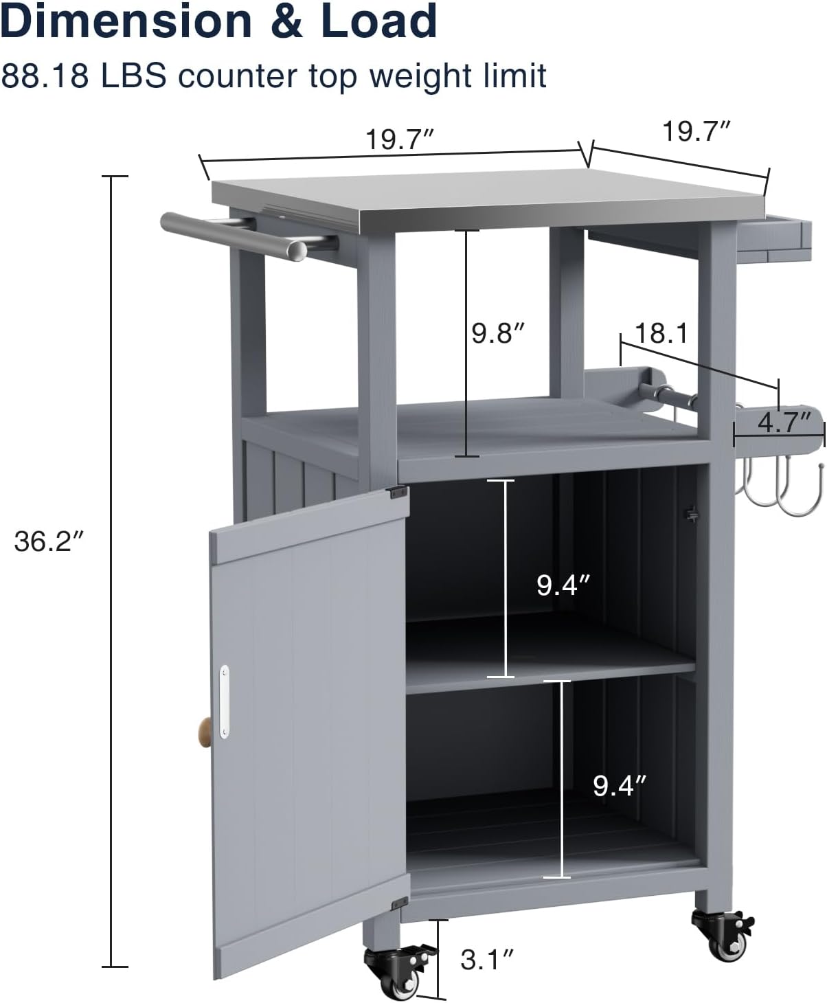 Halitaa Outdoor Grill Cart features labeled