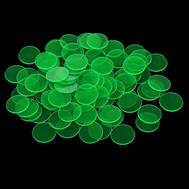 Foto 8 de 8 de Juego de 5 marcadores de plástico para juegos de bingo profesionales, transparentes, 1,5 x 1,5 cm, color verde