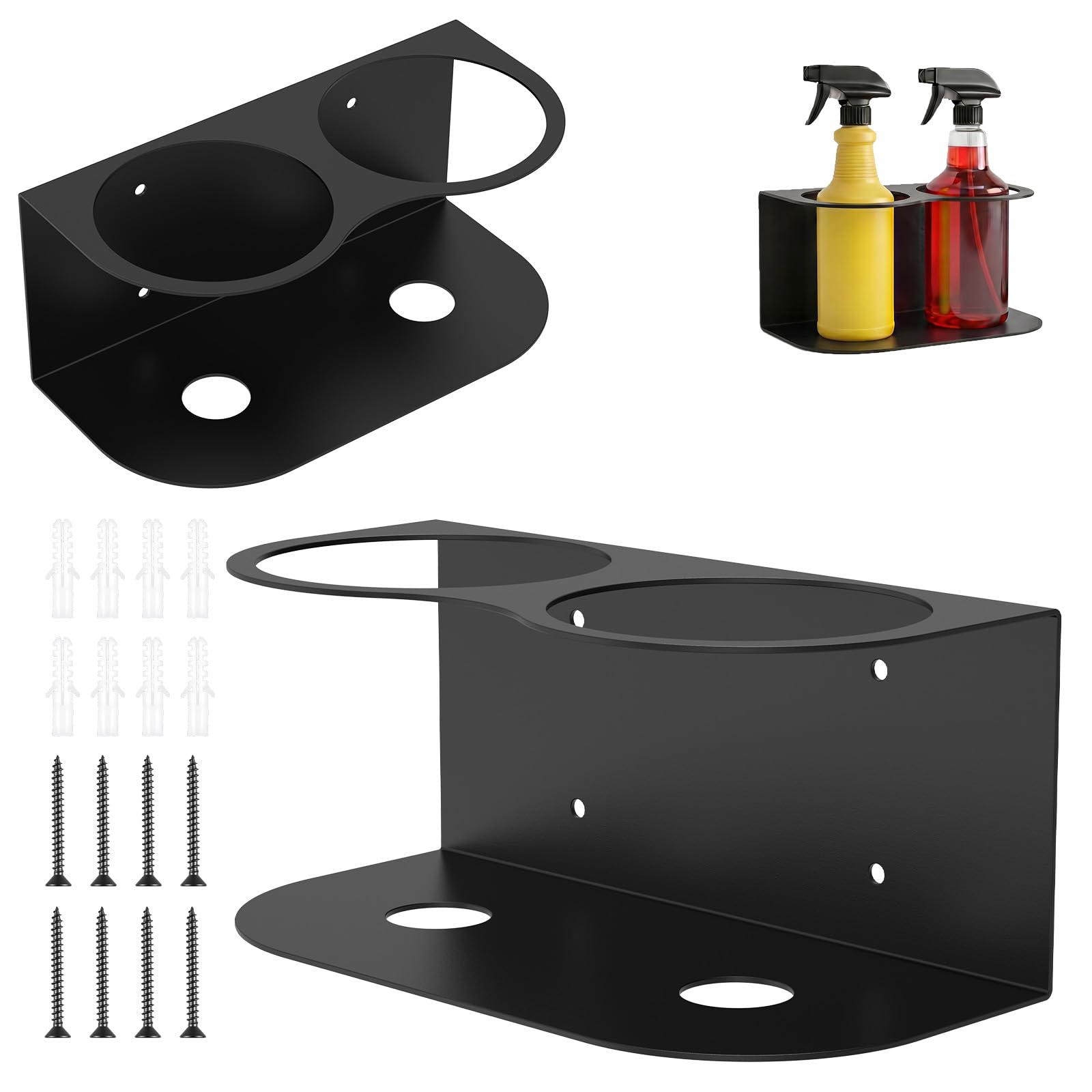 Ghshanog 2Pcs Spray Bottle Holder, Metal Spray Can Holder, Wall Mounted Paint Bottle Aerosol Can Storage Rack, Space Saving Power Tool Holders for Garage Workplace Home Office Bedroom(2 Slot)