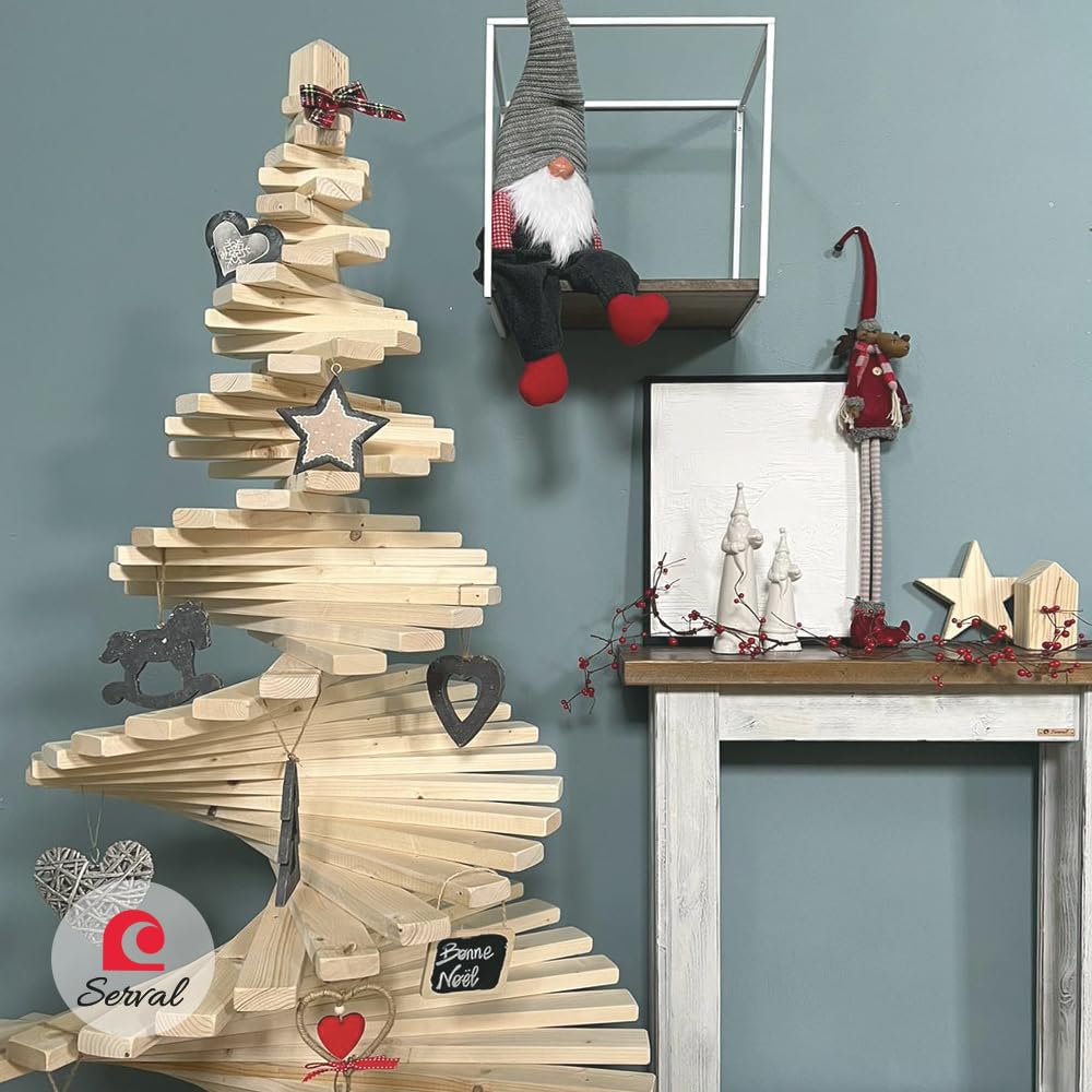 Sapin de Noël en bois naturel, 1,50 m