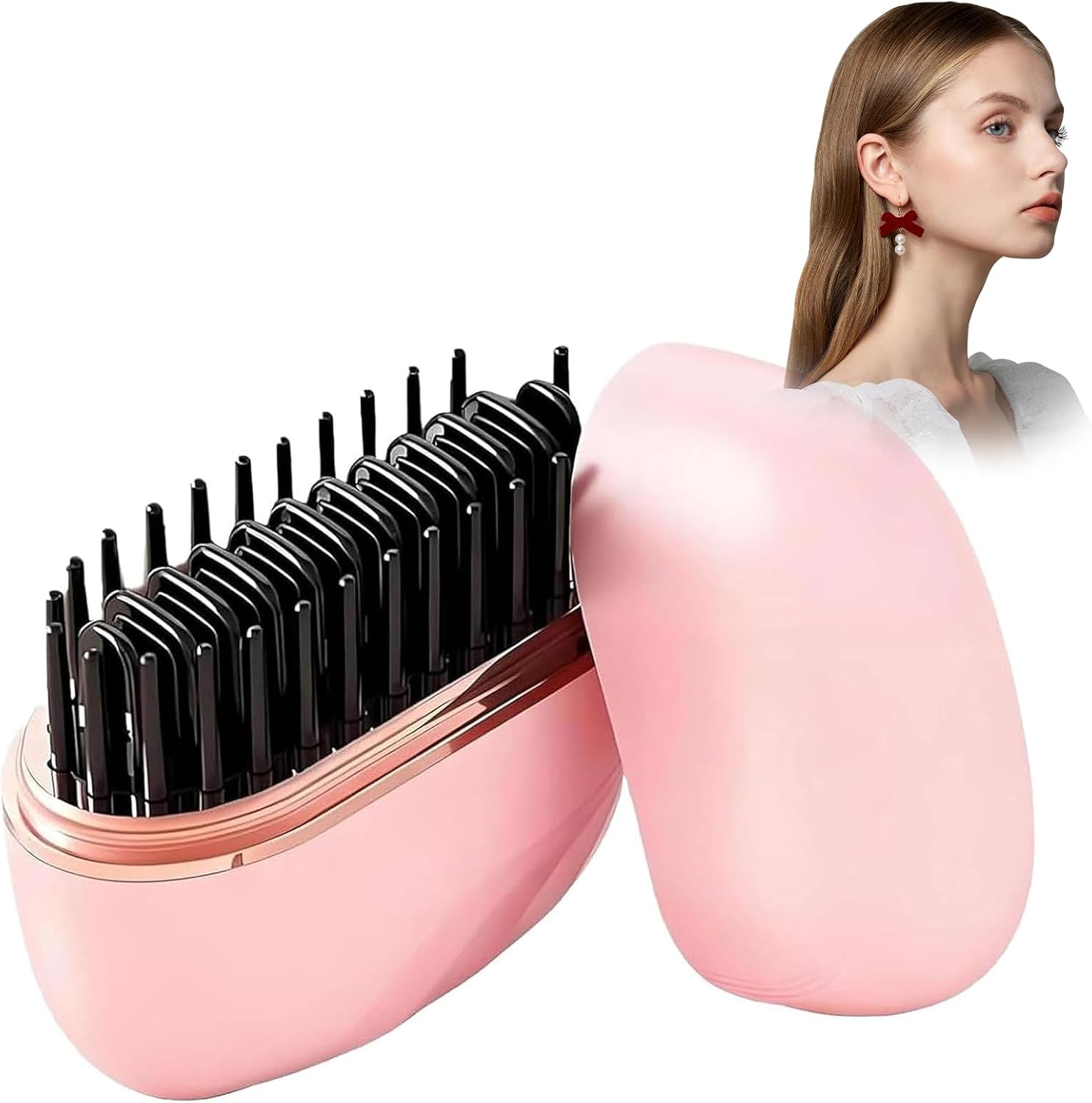 Mini Straightener Brush, Rechargeable Cordless Portable Hair Straightener with 3-Speed Temperature Control, Fast Heating, Anti-Scald Shell, Ideal for Travel and Home Use (Pink)