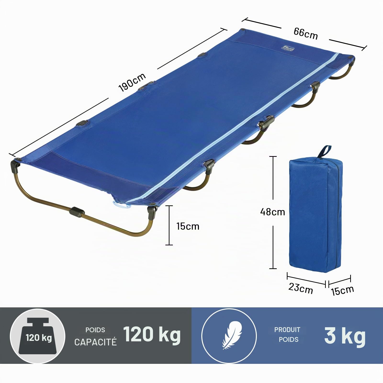 TIMBER RIDGE Lit de Camp Pliable Ultraléger 3kg Lit Pliant 1 Personne Portable Confortable pour Voyage Pêche Plage et Jardin