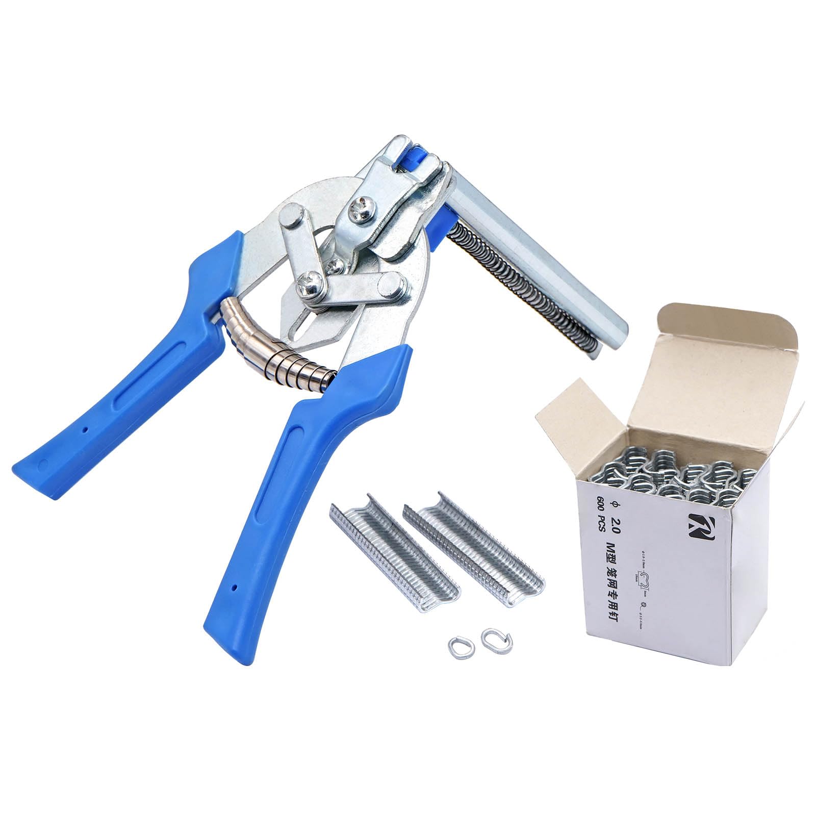 Alicates de anillo de uñas tipo M para valla con 2400 clips M, kit de alicates de anillo de cerdo, herramienta manual de reparación de tapicería, herramientas de construcción de jaula de