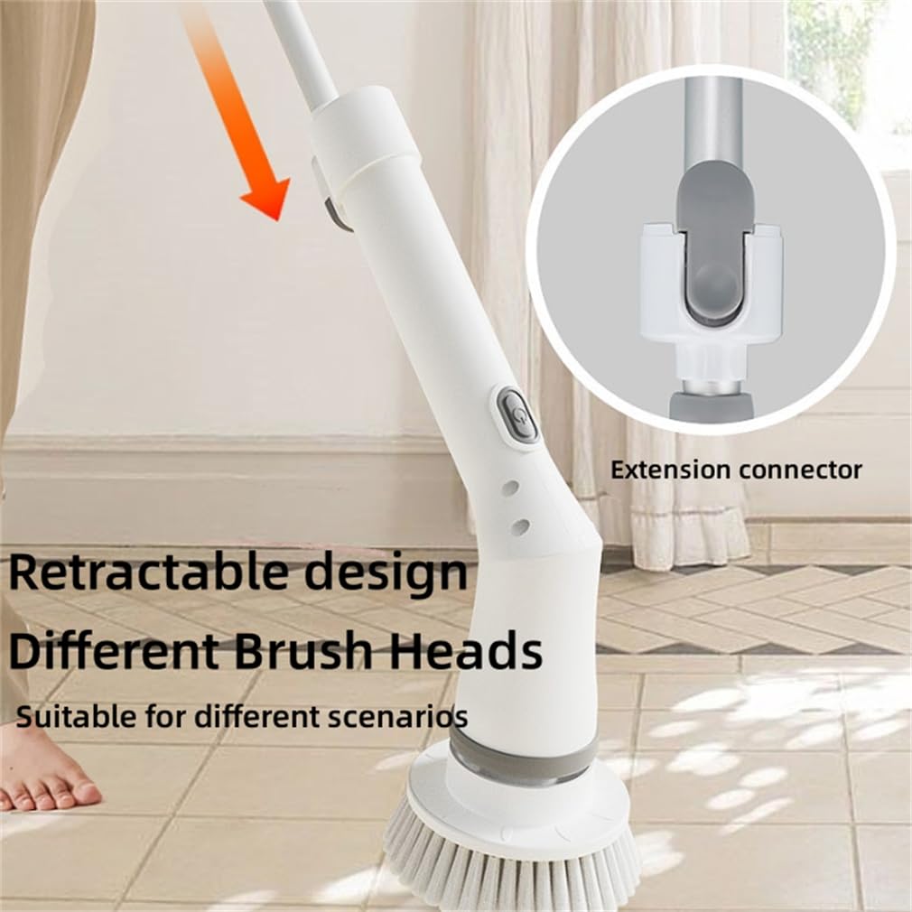 Depurador eléctrico para limpieza, diferentes cabezales de cepillo, diseño retráctil, 6 cabezales de limpieza reemplazables, para baño, ducha, bañera, vidrio, coche