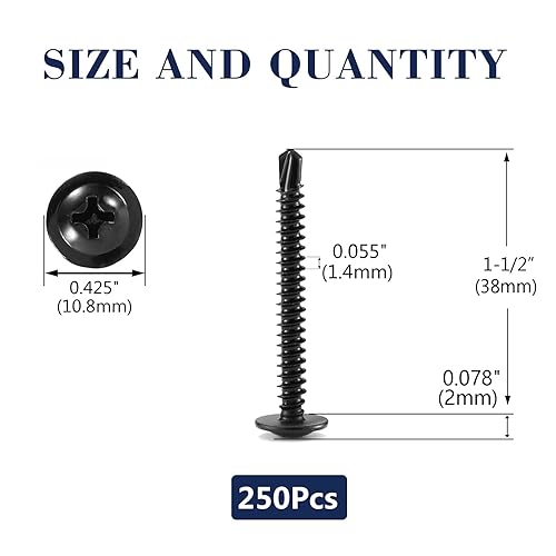 Miniatura 2 de Tornillos de chapa metálica de 1-12 pulgadas, 250 unidades, cabeza de armadura de acero inoxidable 410, tornillos autorroscantes rápidos de óxido