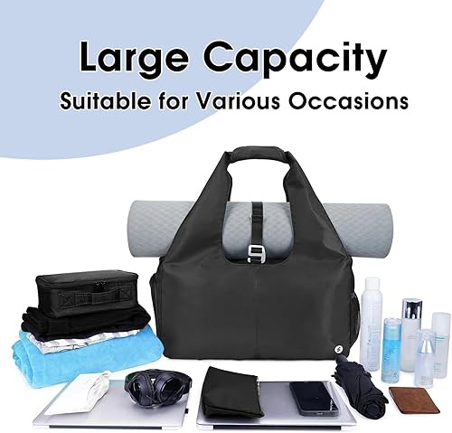 Miniatura 5 de sportsnew Bolsas de gimnasio de yoga para mujer con compartimento para zapatos, bolsillos de almacenamiento en seco húmedo y soporte ajustable