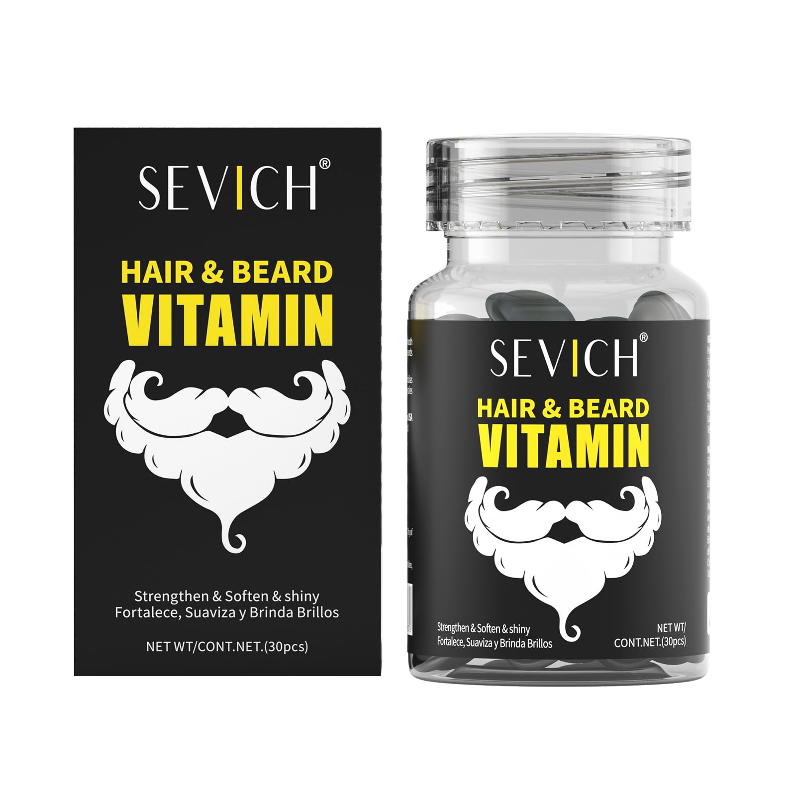 SEVICH Beard Oil for Men, Natural Mens Hair & Beard Capsules,dose Plant Formula with Sunflower Oil,Jojoba Oil | Repair & Moisturizing Hair Moustache | Natural Cedar Wood Fragrance,30 Pcs