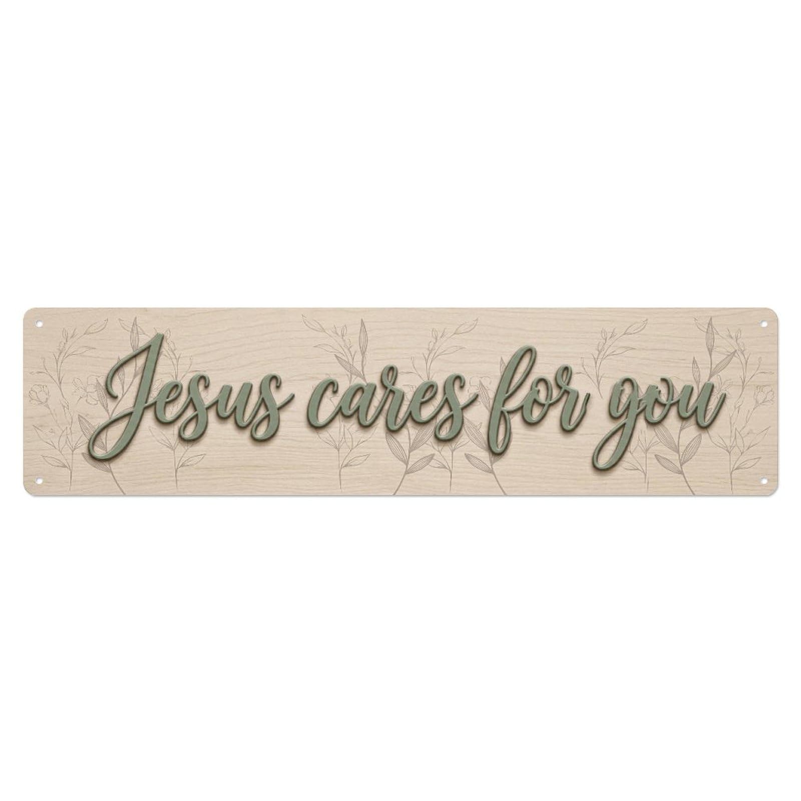Jesus Cares You Christian Blessed （1） Metal Tin Skinny Sign Plaque Wall Decor for Cafe, Club Bar, Office, Home Garden Metal Poster 4x16Inch