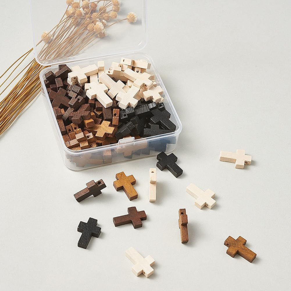 Hayaww Mini Croix Et Pendentifs En Bois - Petit Crucifix Breloques Pour L'école Dimanche Artisanat, Pâques, Eid Moubarak, Ramadan Décoration Fabrication - 100 Pcs