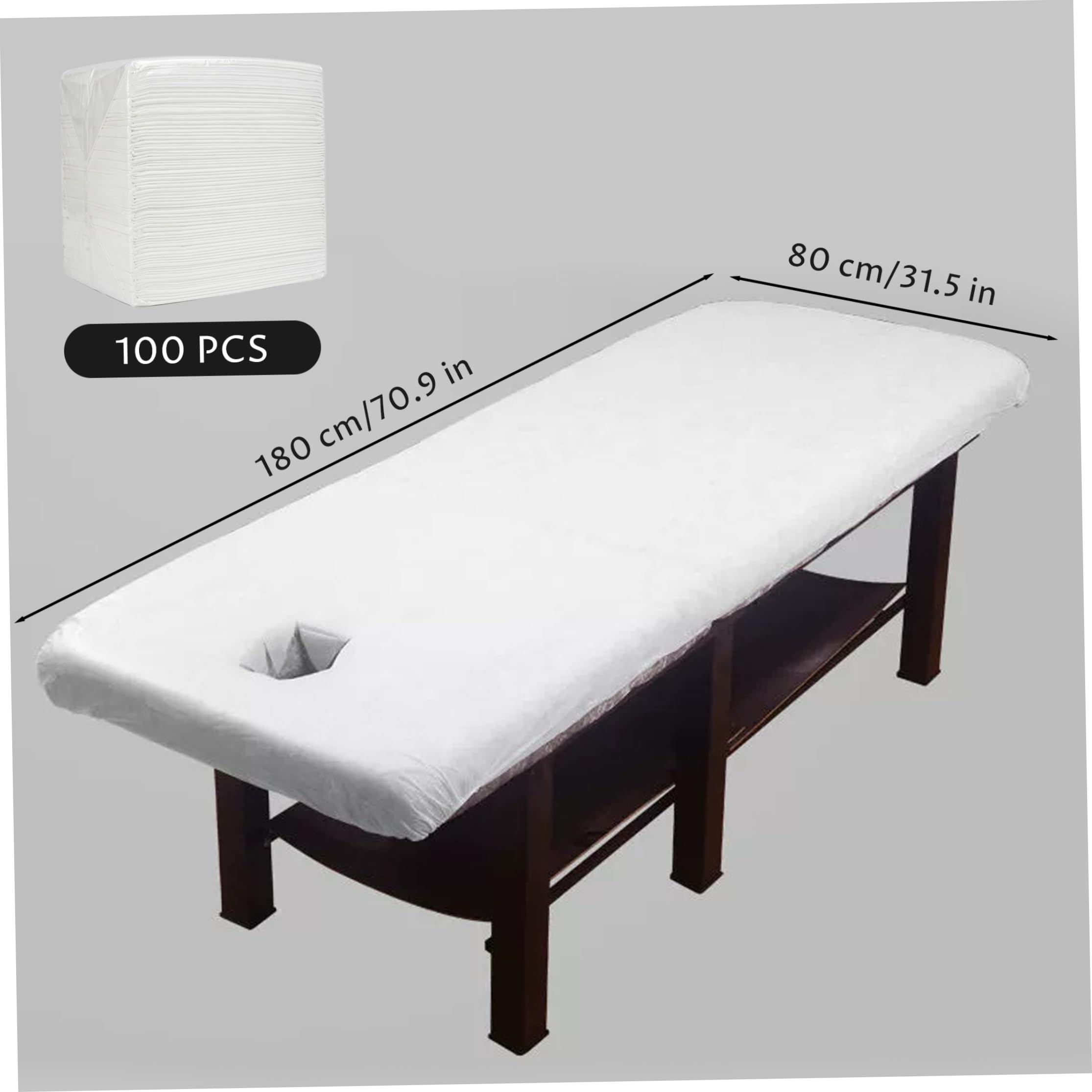 100 Sábanas Desechables, Funda de Cama de Masaje Impermeable a Prueba de Aceite con Sábanas No Tejidas con Orificio para la Cara para Salón de Belleza Spa, 31.5x71 Pulgadas, Desechable, Mesa de Masaj