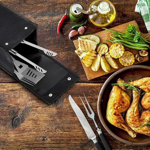 Grill Utensil Pouch - Grill Utensil Storage Bag | Outdoor Kitchen Tool Organizer | Large Capacity BBQ Tool Carrying Case | Oxford Fabric Crocery Holder For Camping, Picnic & Hiking Gear - immagine 5