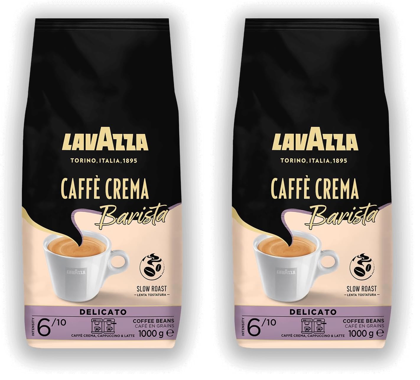Lavazza, Caffè Crema Barista Delicato, Arabica & Robusta Kaffeebohnen, für Espressomaschinen, mit Schokolade- & Kakaoaromen, Ausgewogener Geschmack, Intensität 6/10, Mittlere Röstung, 1 kg Packung