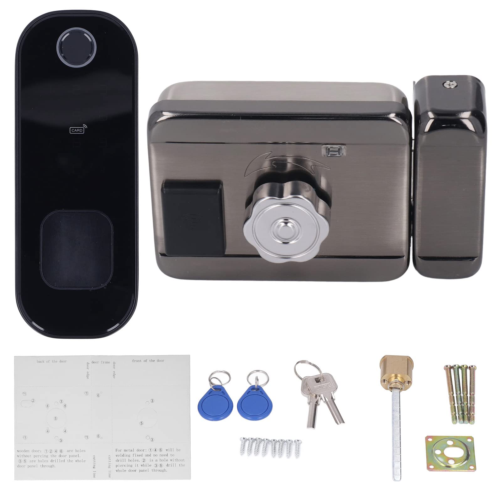 Cerradura electrónica para Puerta, Juego de Cerradura de puerta Tarjeta de Huella Digital Contraseña Inteligente Electrónica para Puerta 38-70mm