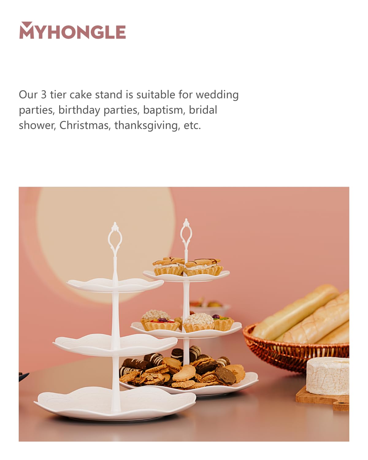 Supporto per cupcake a 3 livelli con base, supporto per torte, supporto Supporto per cupcake a 3 livelli con base, supporto per torte, supporto