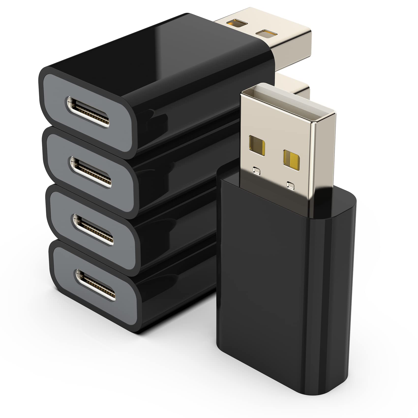 USB to USB C Adapter Pack-5,Compatible with Apple MagSafe Watch 7/8/9/SE/Ultra,USB C Female to USB Male Adapter for iPhone 15 14 13 12 Mini Pro Max,iPad,Galaxy Note,Google Pixel 7 6 5, Black