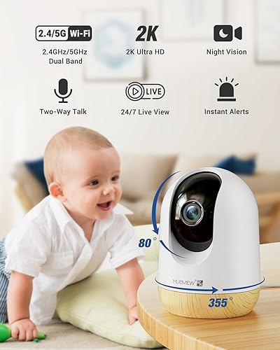 Miniatura 2 de MUBVIEW 5G WiFi Indoor Security Camera No Subscription, Pet Camera with Phone App, Baby Monitor WiFi Smartphone, 2K Night Vision Pan-Tilt Dog