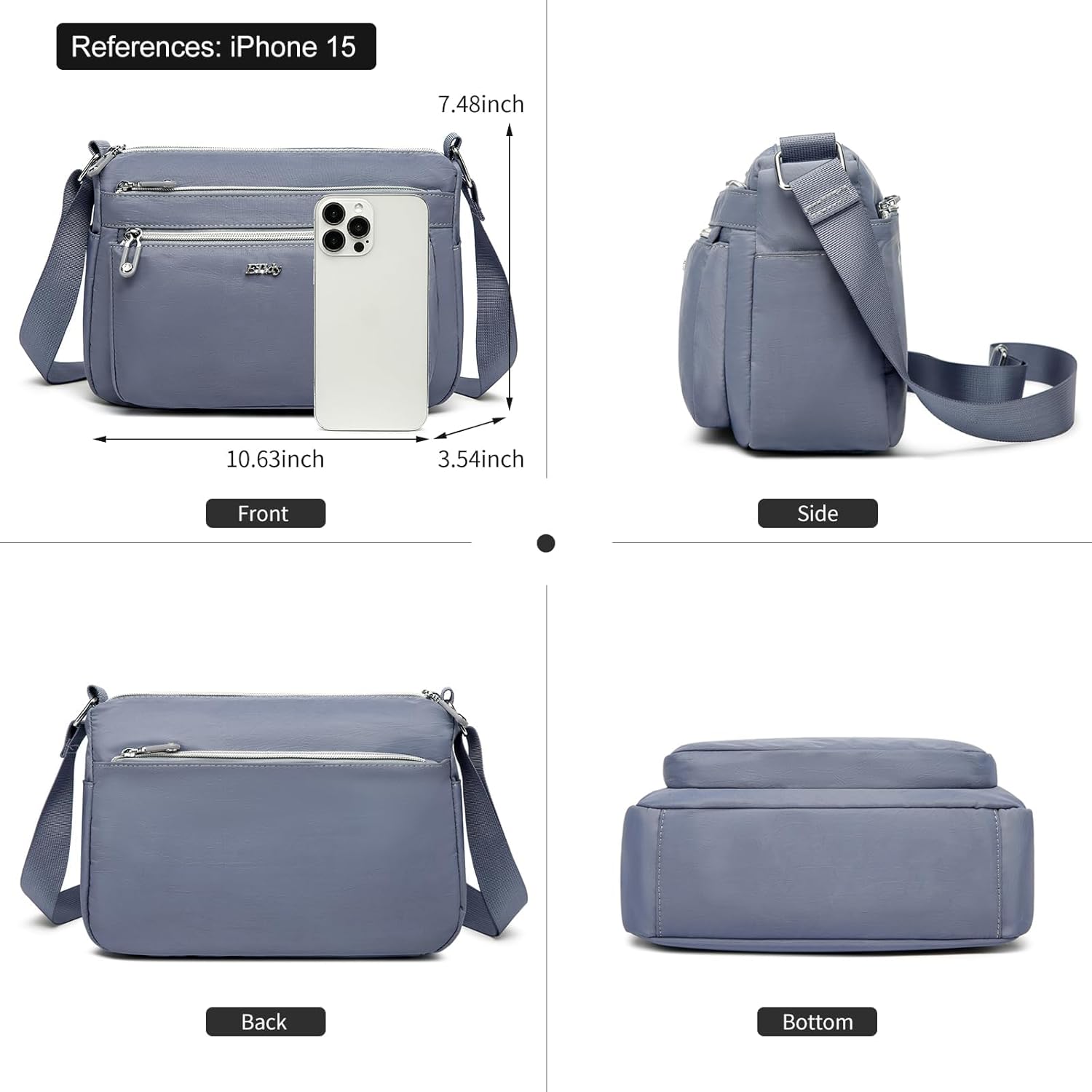 ETidy Casual Nylon Shoulder Bag For Women Waterproof Lightweight Crossbody Purse Hobo Bag - Image 3