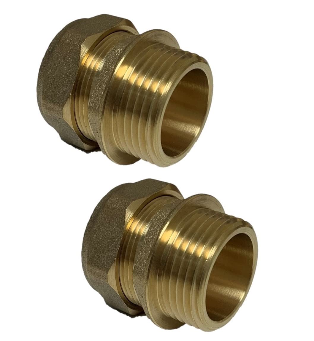 UKDD® 28mm Compression by 1" BSP Brass Male Iron Coupler (Pair), 28mm x 1" Straight Adaptors