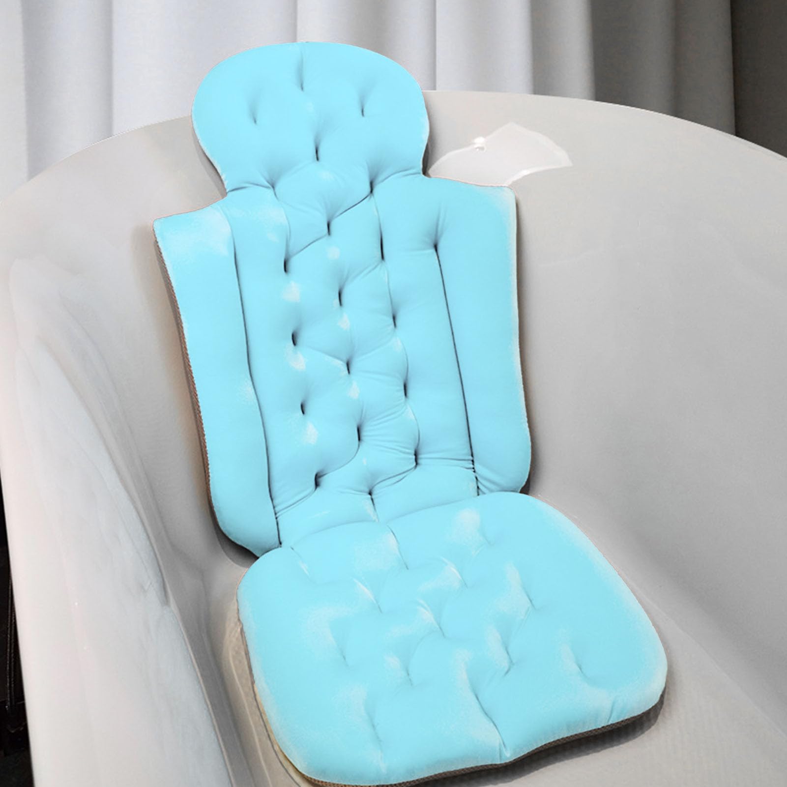 Chrees Cuscino Bagno per Tutto il Corpo, Cuscino Vasca in Memory Foam Ad Asciugatura Rapida con Ventose, per Supporto Collo, Spalle e Schiena, Blu