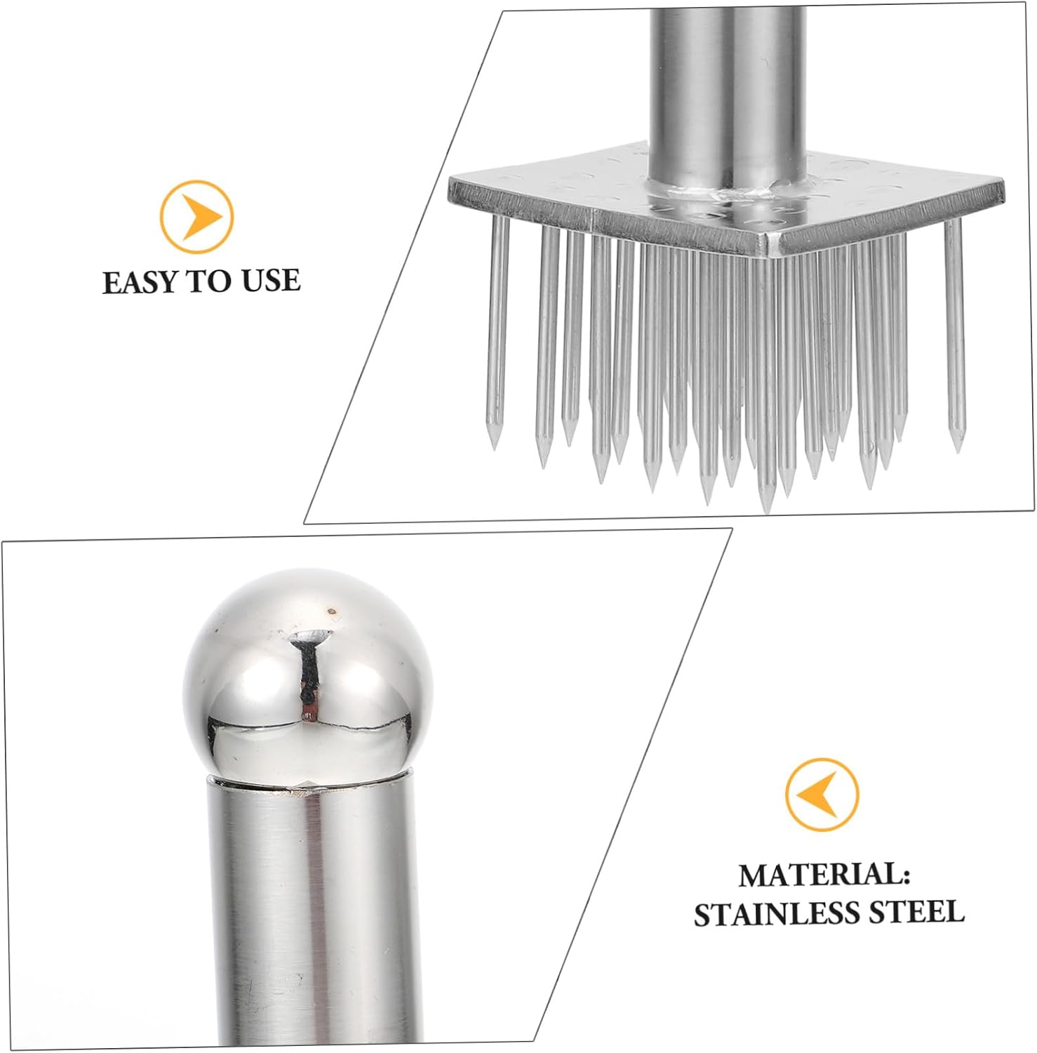 Stainless Steel Meat Tenderizer Needle Tool with Non-slip Handle for Pork Beef Poultry Practical Fibrous Meat Loosening Kitchen Tool to Reduce Cooking Time and Enhance Flavor