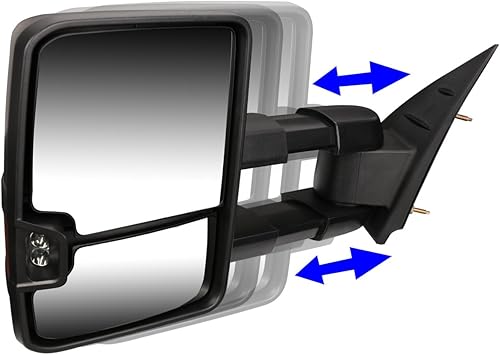 Miniatura 3 de DNA MOTORING TWM-028-T666-BK-AM - Espejos de remolque telescópicos manuales de carcasa negra con luces direccionales LED ámbar compatibles con Chevy