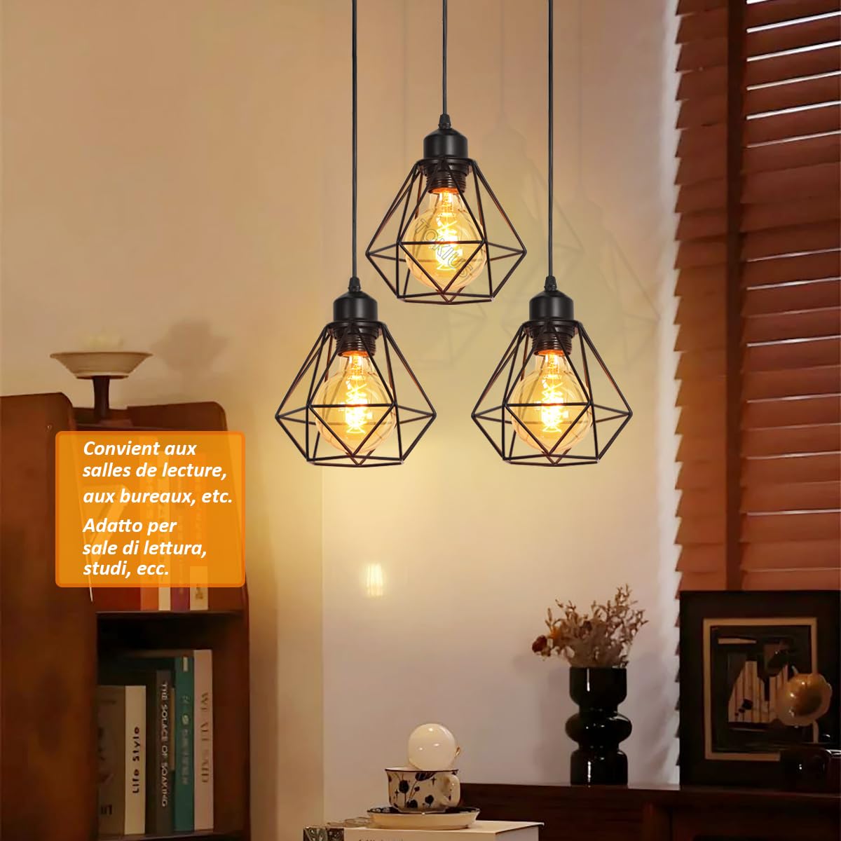 3 Luci Lampadario a Sospensione Industriale Lampadari E27 Nero 40W | Lampada da soffitto Gabbia Ferro Ø160mm Plafoniere Interni Per Cucina Camera da letto Sala Da Pranzo