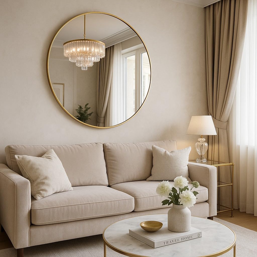 Miroir rond Noor, cadre en métal, Ø 80 cm (doré)