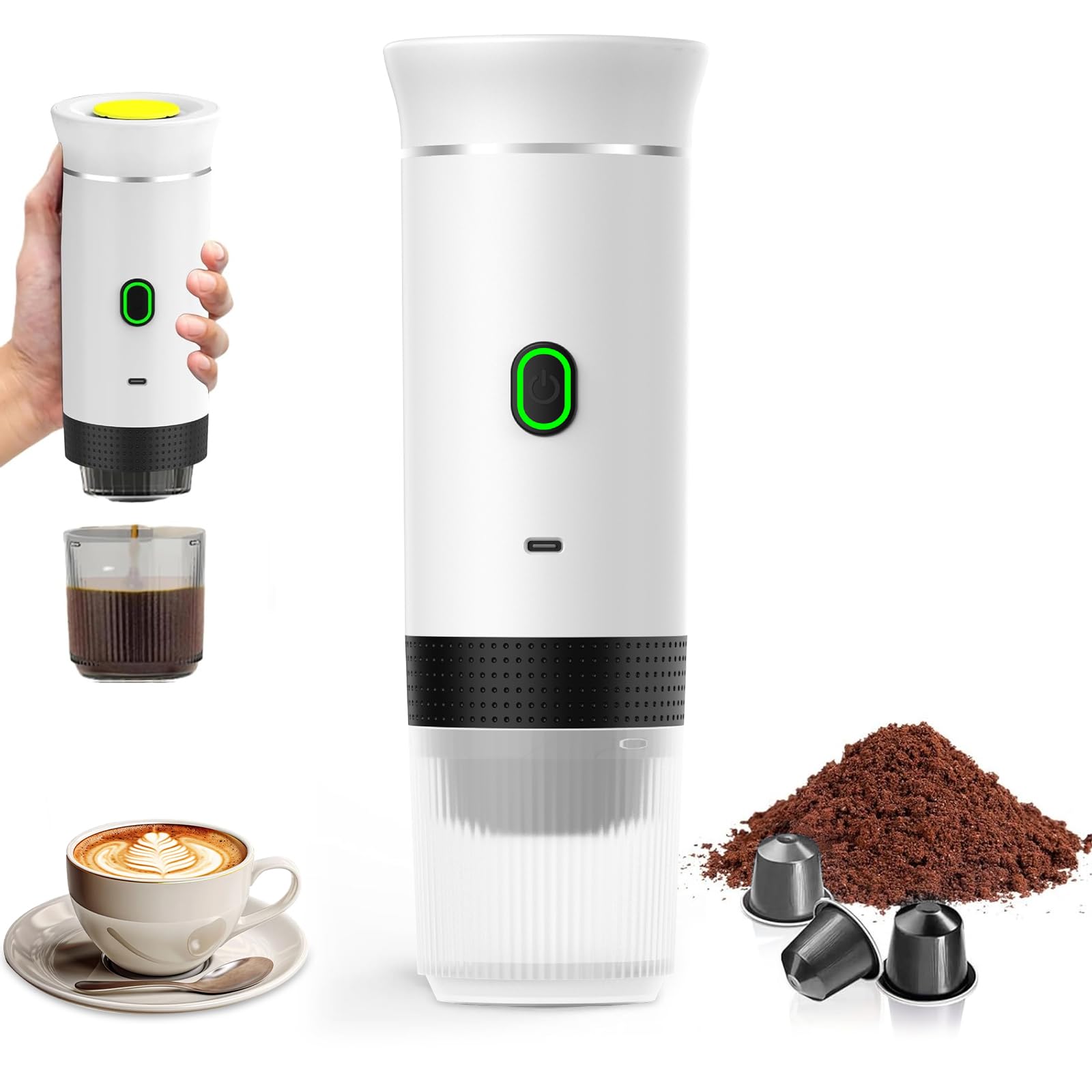 Machine à Café Portable 3 En 1 Diceevil - Expresso Capsules Et Moulu - Blanc