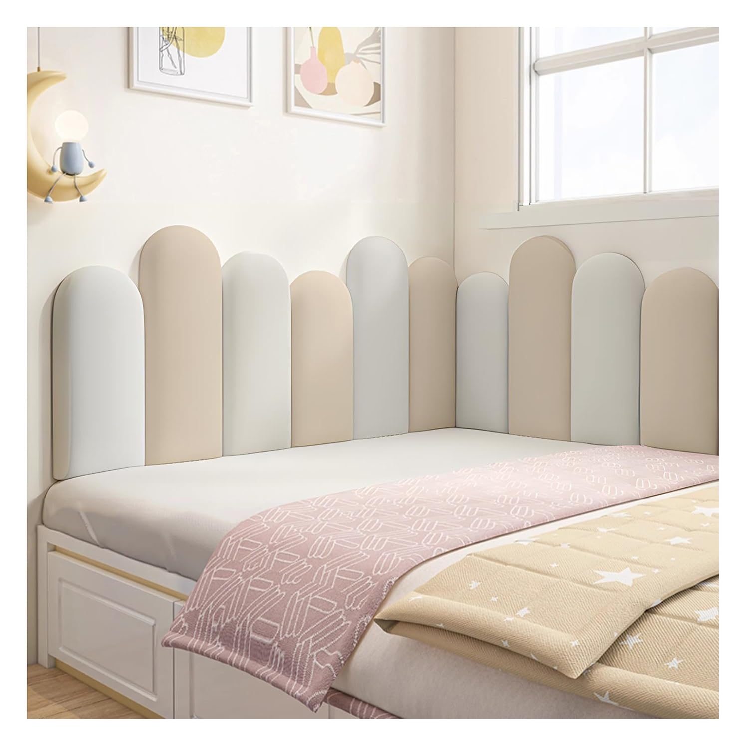 Tête de lit pour enfants 3D à décoller et coller - Rembourrage mural doux et sûr pour chambre d'enfant (C 120 cm)