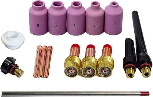 RIVERWELD 18pcs TIG Gas Lens 45V24 10N22 0.040" 45V25 10N23 116" 45V26 10N24 332" Taza de cerámica 54N14 8 12" 54N15#7 716" 54N16#6 3 8" 2%
