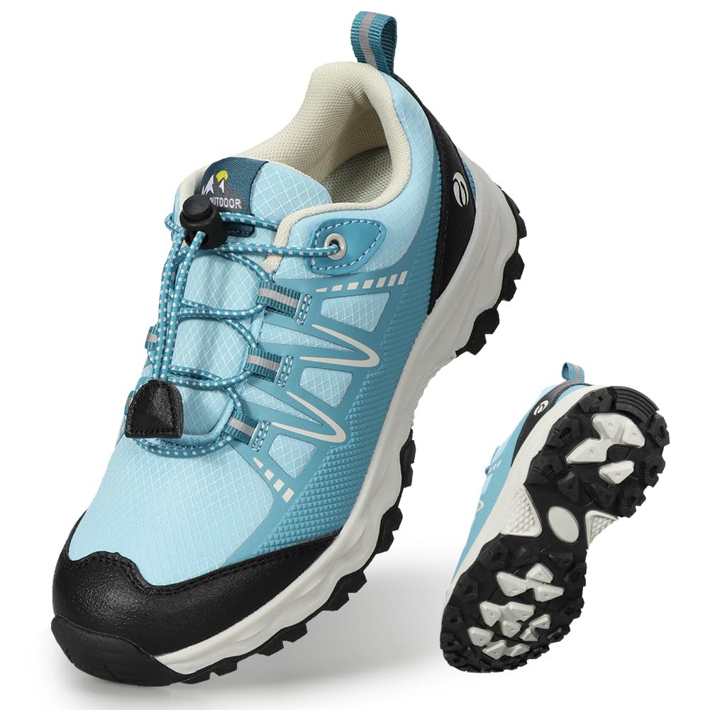 UOVO Girls Boys Hiking Shoes Boys Girls Waterproof Sneakers Kids Running Tennis Outdoor Shoes Non-Slip Lightweight Sky Blue 6.5 Big Kid