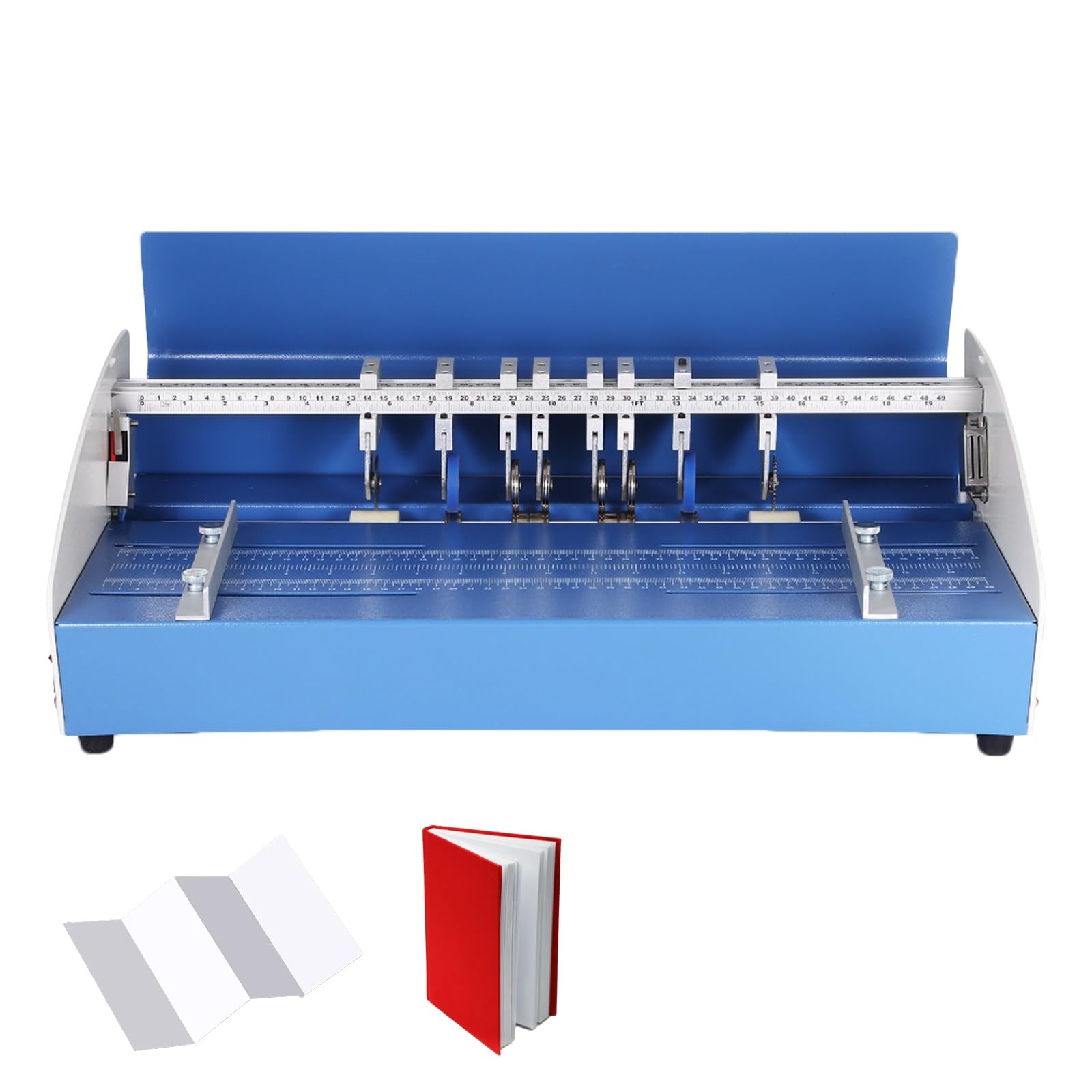Machine à plier électrique 3 en 1, plieuse multifonction de 520 mm avec échelle de précision, retour automatique par ressort et profondeur de pliage réglable pour documents, cartes et photos.
