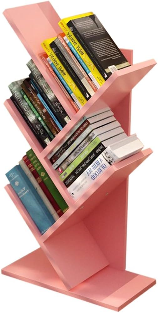 Desktop Bookshelf Student Desktop Small White Bookshelves Storage Shelves Children's Bookshelf Office Shelves Bookshelf textbooks Double Shelves Wild Storage cabinets (Color : Pink)