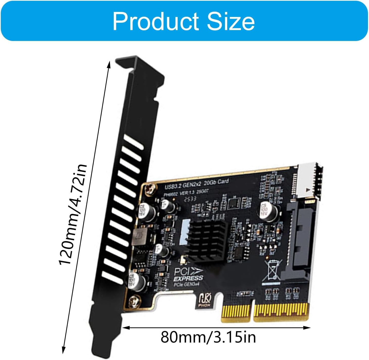 PCIe 4X to USB 3.2 Gen2 Front Panel Adapter 20Gbps Type-E 4-Layer Circuit Expansion Card