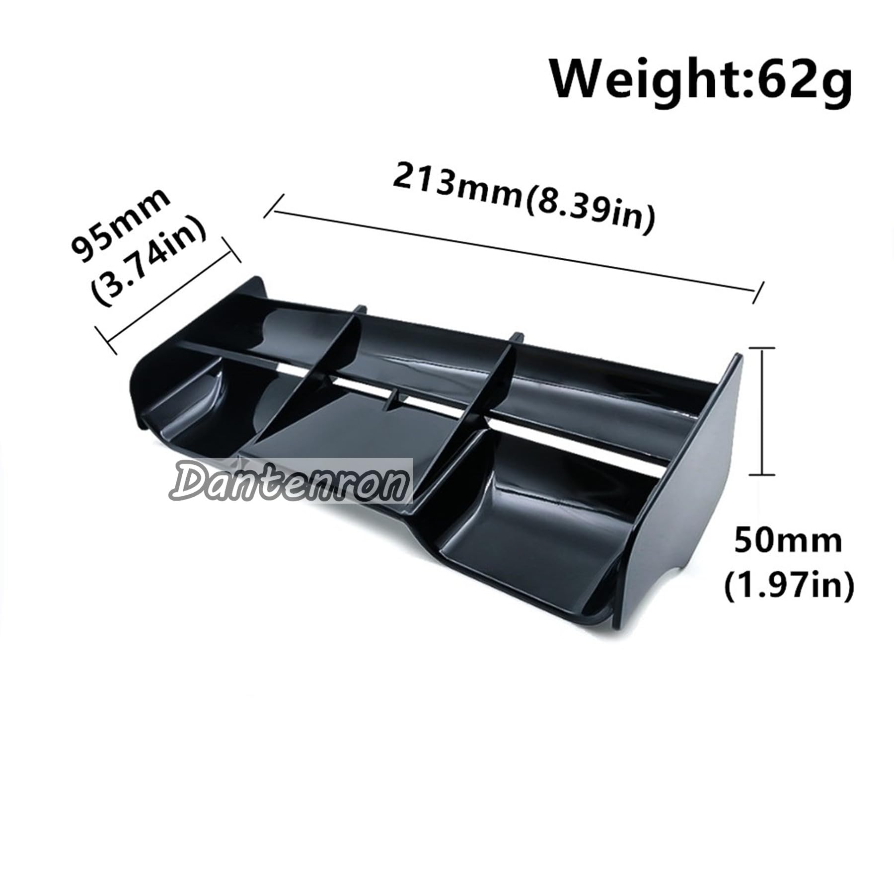 Dantenron 1/8 RC Car Force Rear Spoiler High Down Force Body Wing Tail Compatible with 1:8 Scale RC Off Road Short Course Truck Buggy Racing Car (Black)