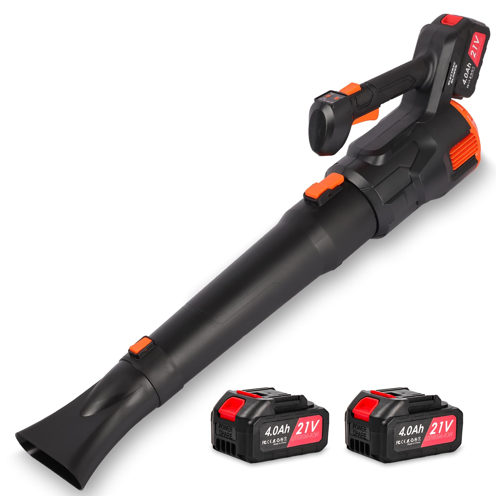 Soffiatore Foglie A Batteria 21V 4.0Ah - 6 Velocità, Display LCD, 2 Ugelli, Fino A 218 Km/h, Per Giardino E Garage