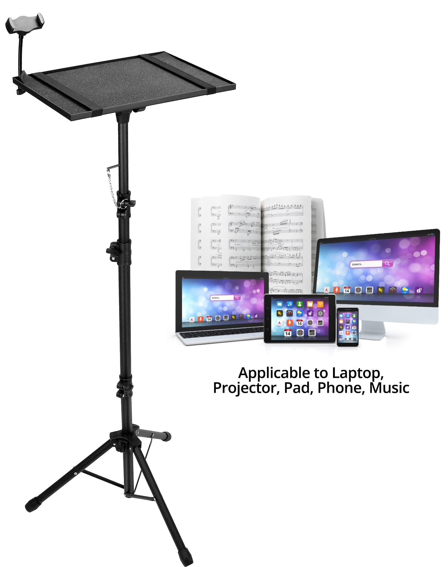 QWORK® Soporte Pliable para Proyectores, Laptops y Cámara, Regulable en Altura 58cm-160cm, Inclinación de 180°
