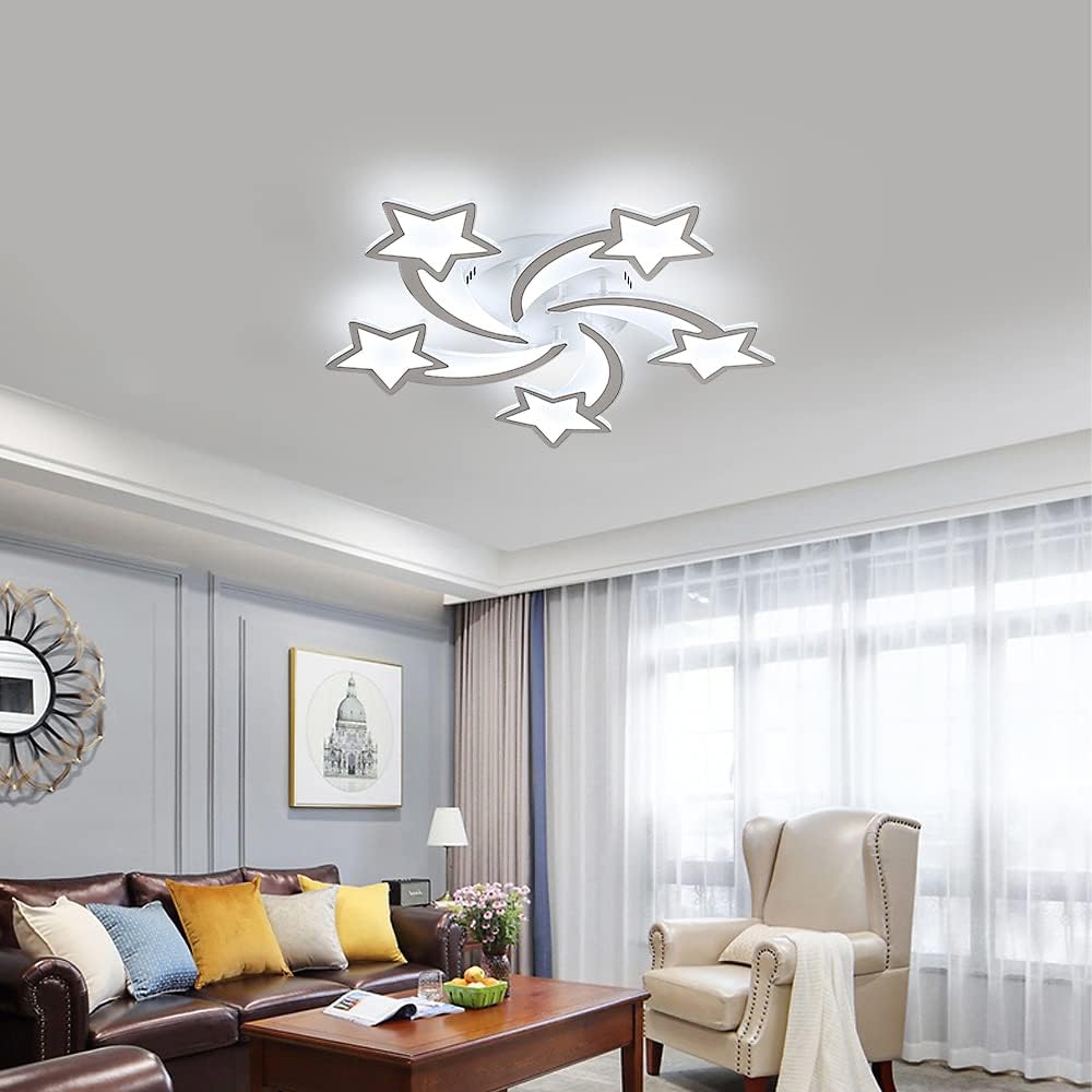 Kidsroom Light Fixtures, Acrylic Modern LED Ceiling Light, Star Creative Meteor Shape Flush Mount Ceiling Lamp for Kids Room, Bedroom, Living Room (5 Stars(6500K Cool White))