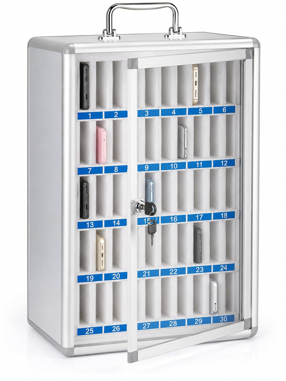 Deflecto Phone Locker Cabinet, 30 Slot Lockable Aluminium Storage Cabinet