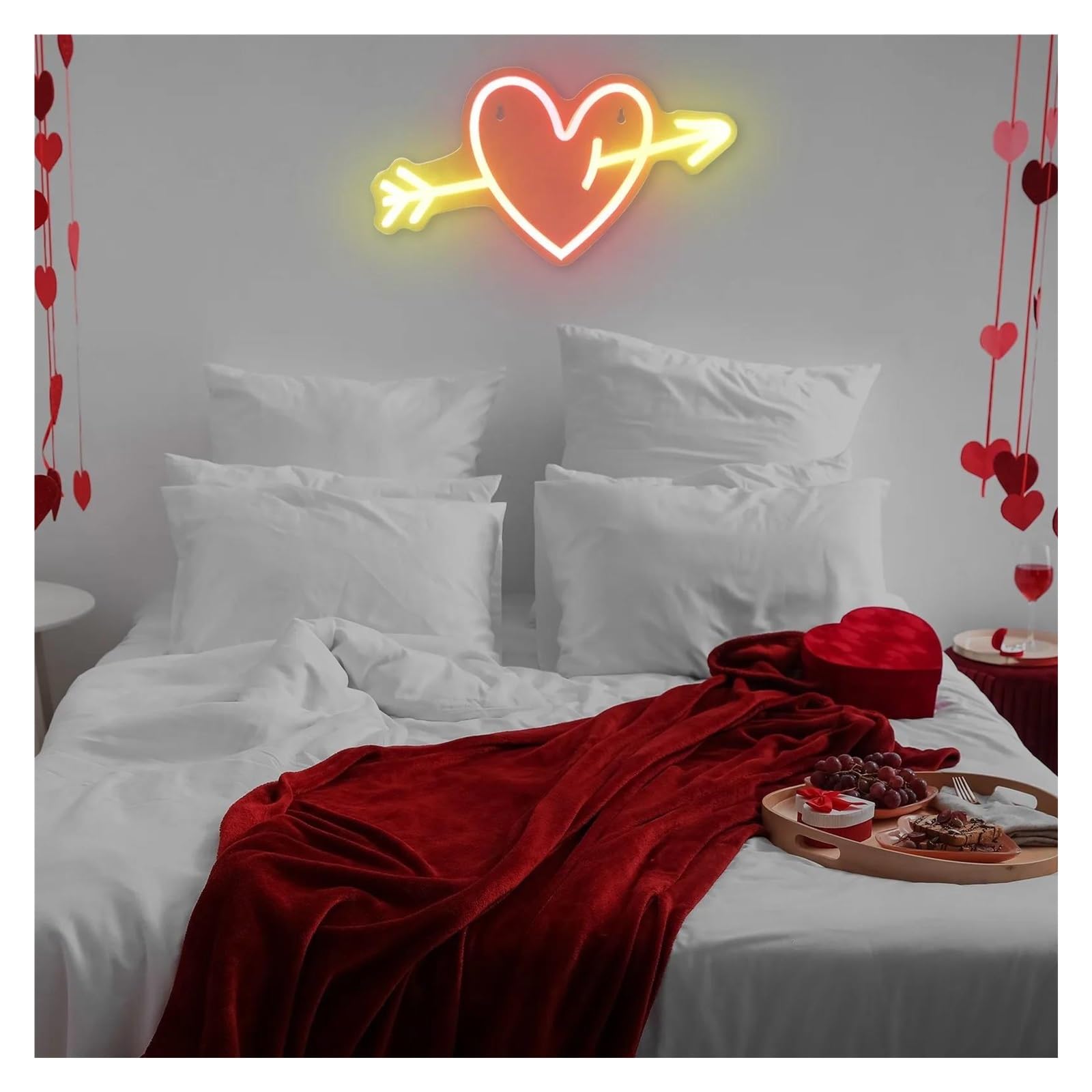 Wiszące neony artystyczne Czerwone Serce Neon LED Arrow Piercing Light Do Sypialni Salon Urodziny Ślub Walentynki Party Decor